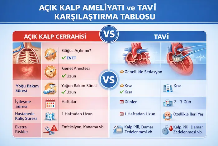 Tavi açık kalp ameliyatı karşılaştırma