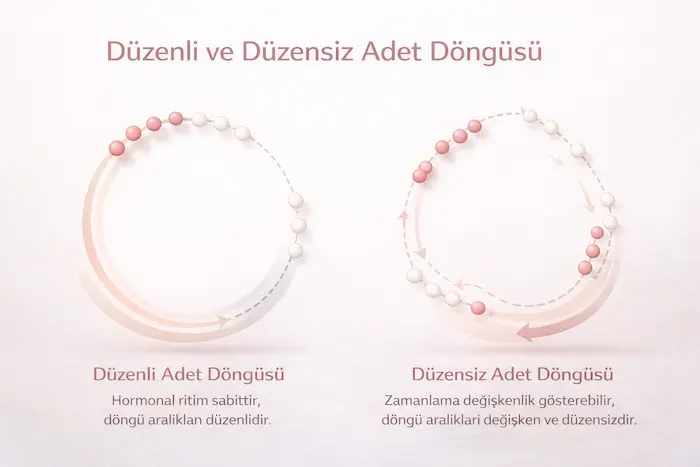 Düzenli ve düzensiz adet döngüsünün karşılaştırmalı kavramsal gösterimi